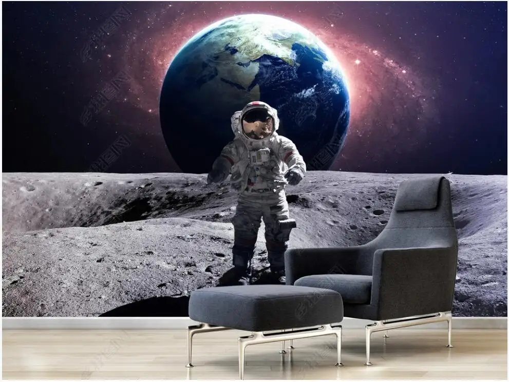 custom photo mural 3d wallpapers astronaut landing on the moon beautiful earth wallpaper for walls in rolls home decor bedroom