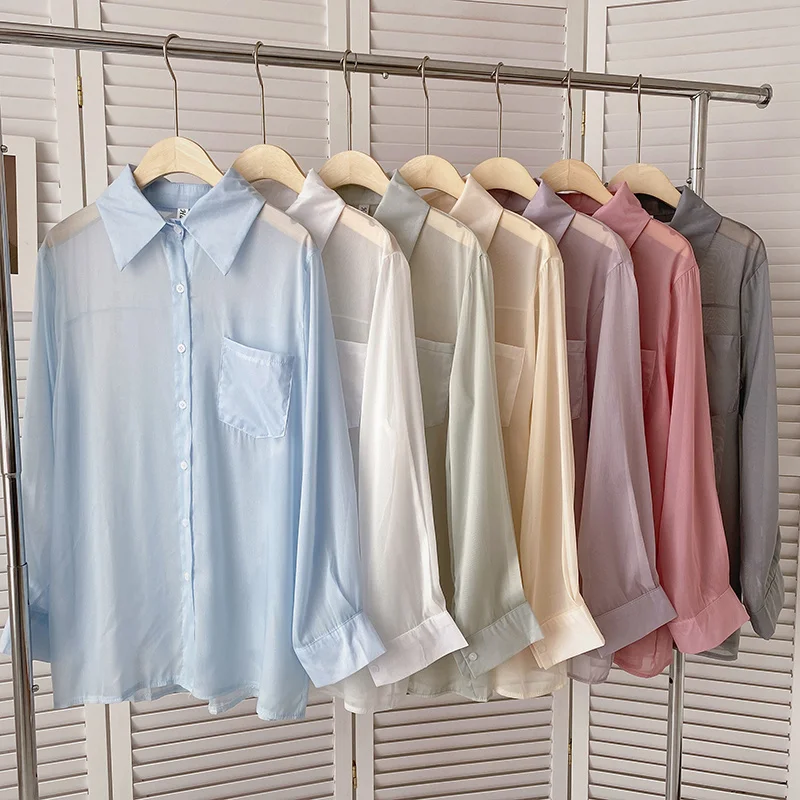 

Perspective Chiffon Shirt Women Thin Long Sleeve Korean Style Loose Sunscreen Shirt Cardigan