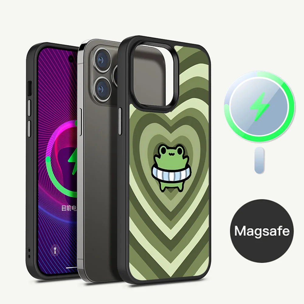 z kreskówkową żabą i rysunkiem Etui magnetyczne na iPhoneɺ 14 13 12 11 15 Pro Max Plus Mini do bezprzewodowego ładowania Magsafe