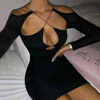 2022 fashion women sexy summer bodycon mini dress night club party long sleeve backless cut out dresses vestidos clothes