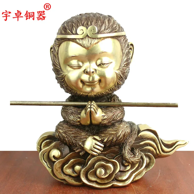 

Yuzhuo Bronze Pure Copper Sun Wukong Brass Sun Wukong Sitting Posture Qi Tian Da Sheng Monkey Crafts Desktop Ornaments