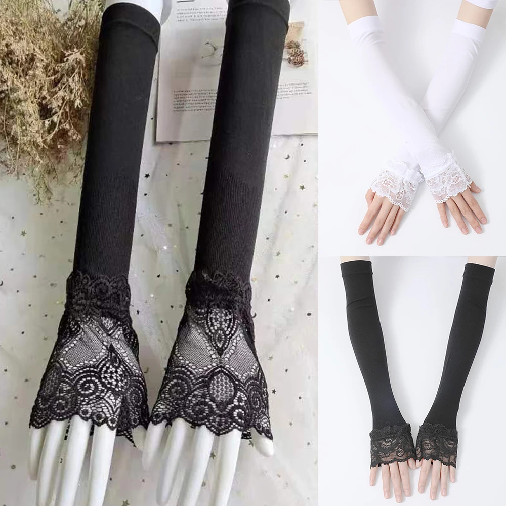 

Female Elastic Sleeve Mittens Covered Long Fingerless Lace Gloves Driving Gloves Sexy Women Wrist Summer Sunscreen Arm Sleeve