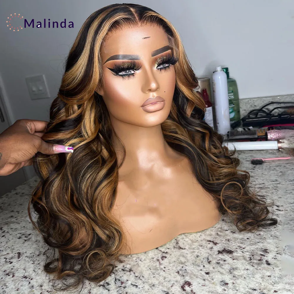 

Honey Blonde 13x4 Body Wave HD Transparent Lace Front Glueless Wig Human Hair Ready To Go Highlight 27 30 Colored Human Hair Wig