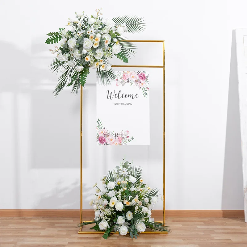Wedding Graduation Anniversary Store Welcome Sign Banner Shelf Flower Picture Stand Metal Arch Props Backdrop Geometric Frame