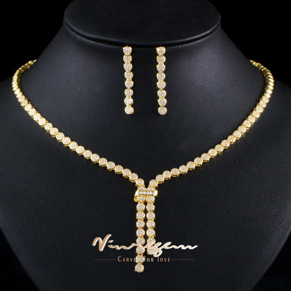 

Vinregem Bohemia Synthesis Sapphire Gemstone Tassel Necklaces/Earrings For Women Personality Wedding Jewelry Set 2Pcs Wholesale