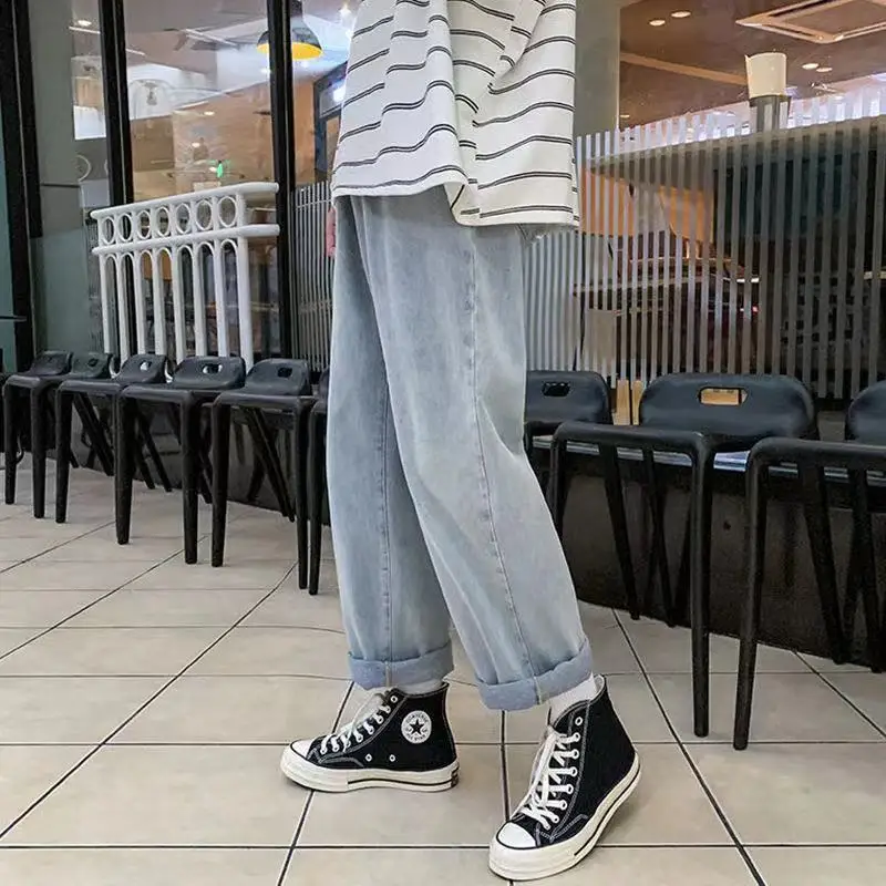 Men's Loose Straight Pants Baggy Homme Wash Jeans Fashion Black/blue Color Casual Pants Biker Denim Trousers Size S-3XL