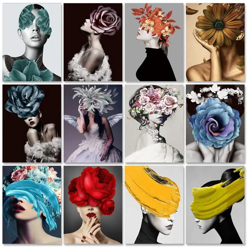 

RUOPOTY Frame Diy Painting By Numbers Flowers Women Paint With Numbers Abstract Figure Picture For Home Decoration 60x75cm