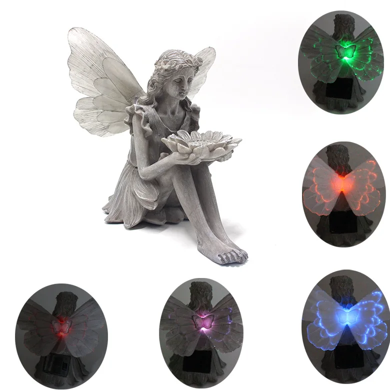 

Solar energy girl flower fairy bird feeder garden decoration resin crafts ornaments goddess statue