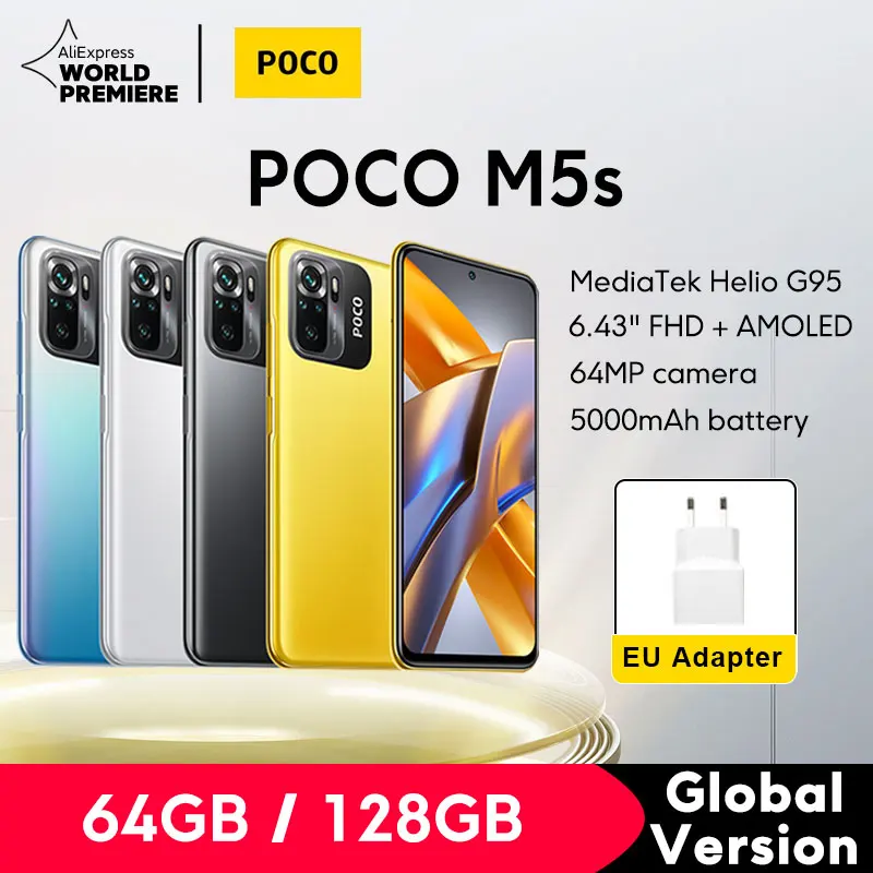 【World Premiere】POCO M5s глобальная версия смартфон 64 Гб/128 ГБ NFC MTK G95 Octa Core 64-мегапиксельная четырехъядерная камера 6,43 "AMOLED Dotdisplay 33W