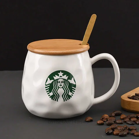 

Co-brand Cute Starbucks Ceramic Large Capacity Cup Coffee Tea Breakfast Milk Mugs With Lid Spoon Creative Gift For Home Office