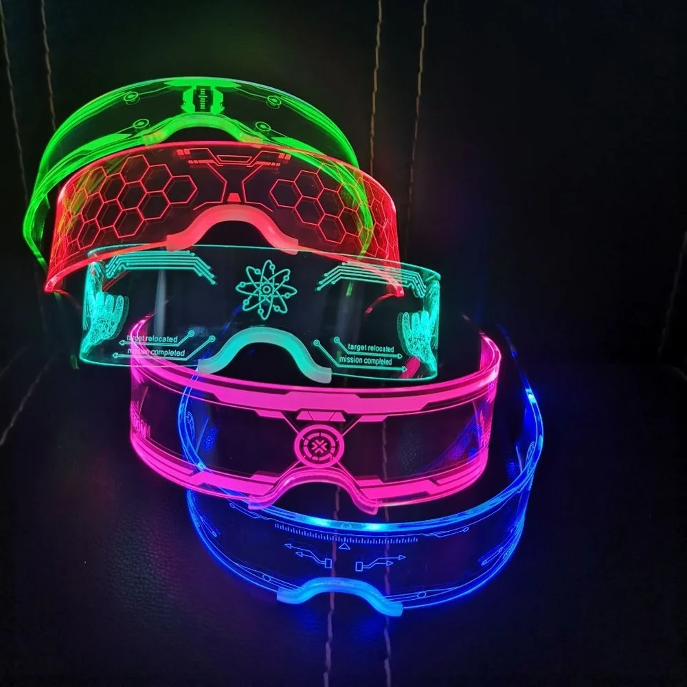 

LED luminous glasses Bundi 7 color gradient multi-mode cross-mirror explosion color box packaging party glasses