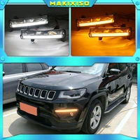 1 pair car led drl for jeep compass 2017 2018 2019 daytime running light with yellow turn signal light