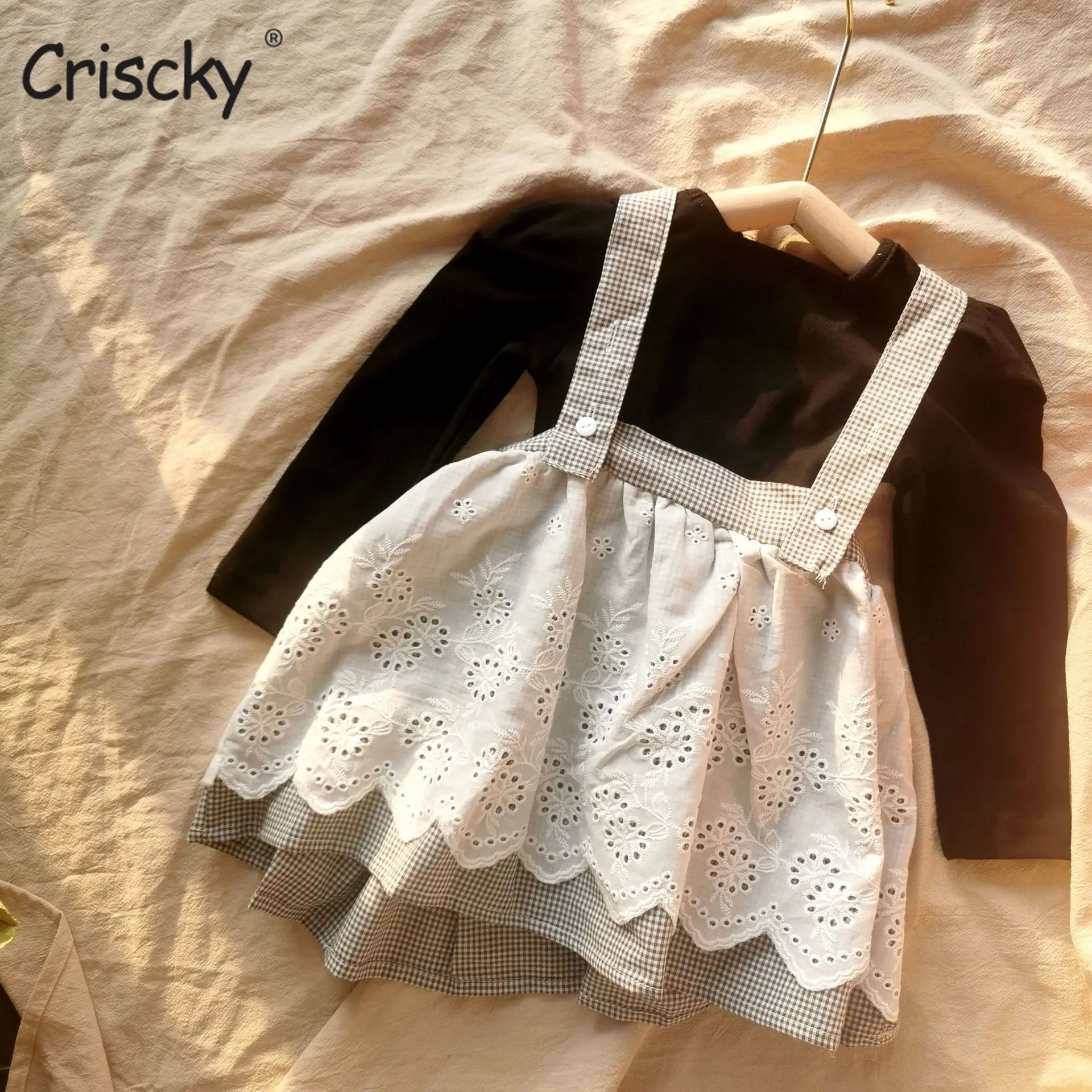 

Criscky Fashion Summer Cute Lace Newborn Baby Kids Girls Overalls Dress Solid Color Shirt Top Toddler Dresses Clothes Set