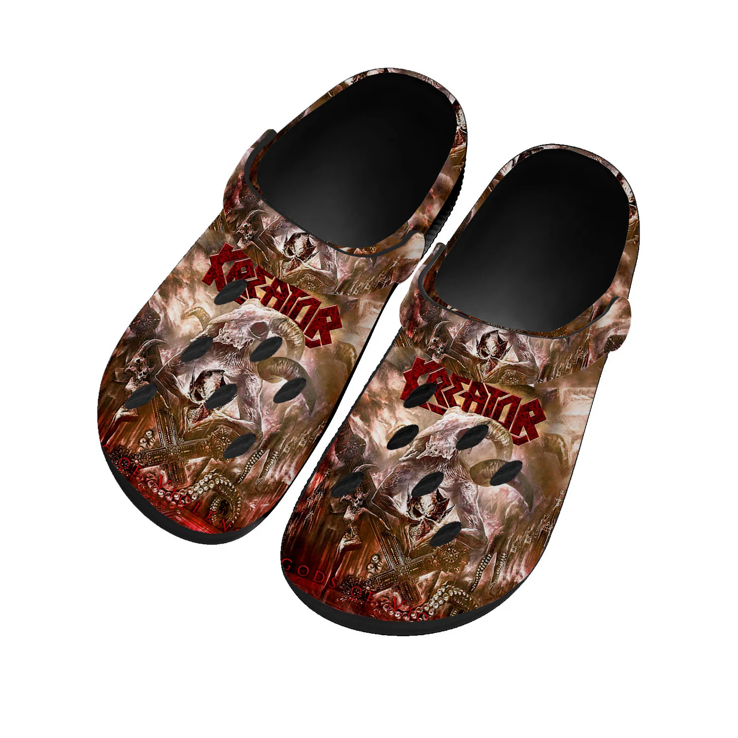 

Kreator Band Home Clogs Custom Water Shoes Mens Womens Teenager Gods of Violence Garden Clog Customized Breathable Hole Slippers