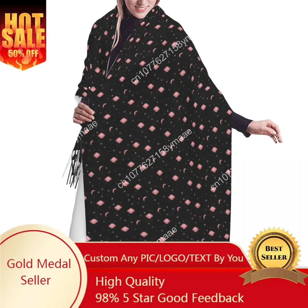 

Custom Saudi Arabia Luxury Y2K Aesthetic With Stars Tassel Scarf Women Winter Fall Warm Shawl Wrap Lady Versatile Scarves