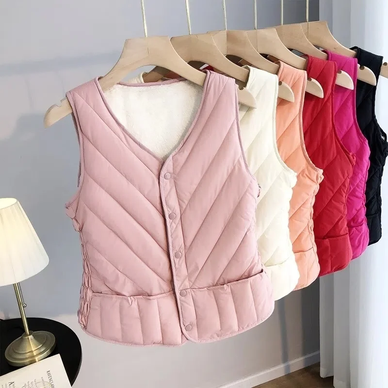 

Down Cotton Vest Jackets Ladies Thickened 2023 Autumn Winter New Lambswool Sleeveless Coat Hort Warm Large Size Waistcoat Women