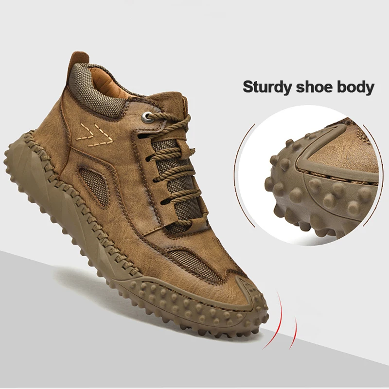 Xiaomi Winter Outdoor Hiking Shoes Men Fashion Casual Shoes Leather Handmade High Top Sneakers Anti-Slip Wear Plush Sports Shoes