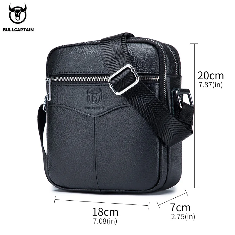 BULLCAPTAIN Men Genuine Leather Shoulder Bags Business Casual Vertical section  Top layer cowhide small satchel