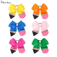 7 inch solid ribbon pencil bow hair rope for girls students handmade back to school glitter hair bands kids hair accessories