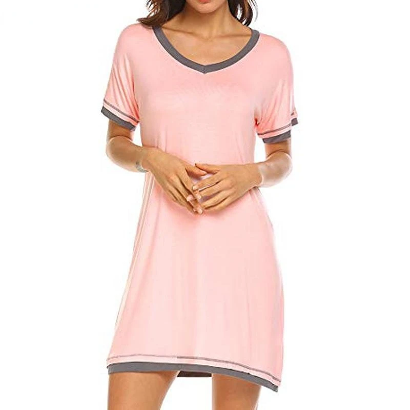 Summer Women's Sexy V-neck Nightgown Nightdress Cotton Nightshirt Sleepwear Chemise Dress Homewear Female Nightwear Sleep Shirt