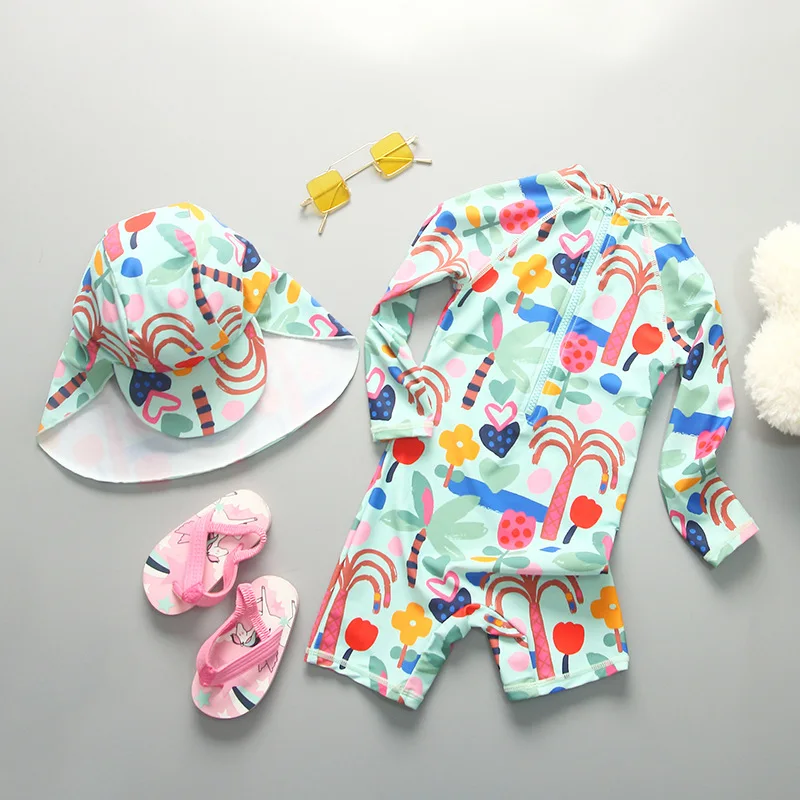 Купальник с длинным рукавом для девочек слитный купальник UPF50 + спортивная одежда