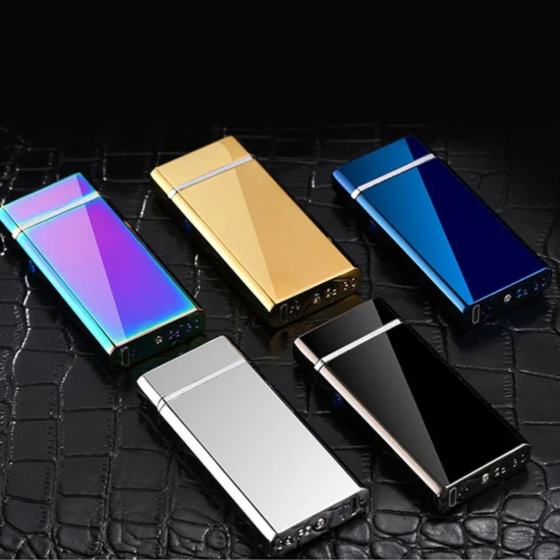 Фото 2024 зажигалка с двойной дугой и USB-зарядкой, модная ветрозащитная Электронная Зажигалка из цинкового сплава №2