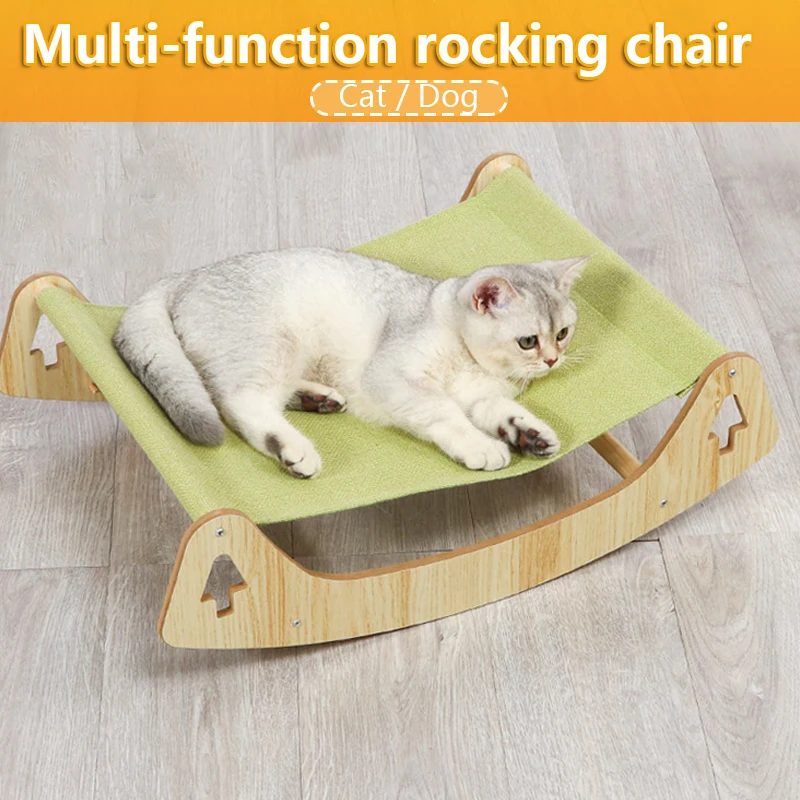 

Cat Bed Rocking Chair Nest Cradle Kitten House Hammock Sofa for Cat Comfort Washable Lounge Chair Pet Supplies Wooden Furniture