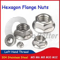 m5 m6 m8 m10 m12 left hand thread hexagon flange nuts a2 304 stainless steel hex head serrated spinlock locking nut