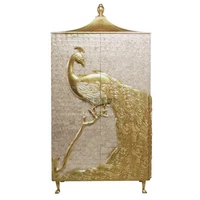 european style luxury villa foyer special shaped peacock carving display wine cabinet creative design shell gold foil display