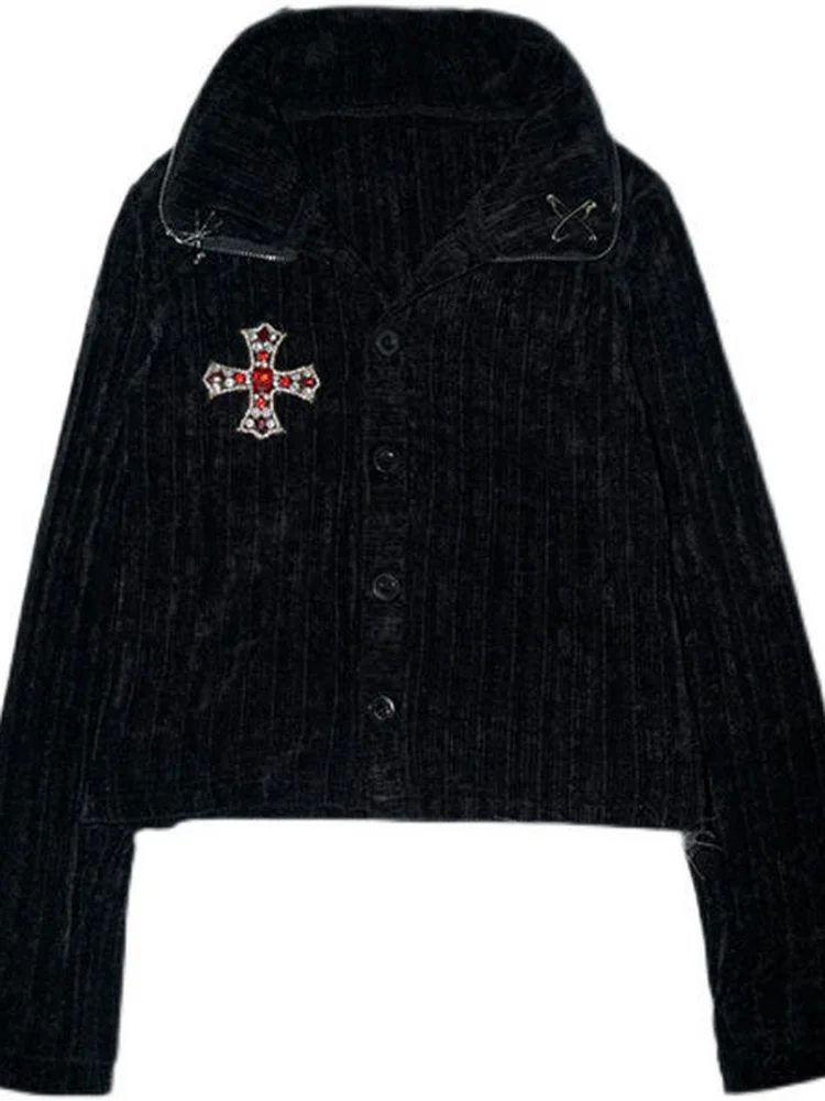 Куртка kosmechki женская в готическом стиле стразы Y2k весна-осень черная укороченная -