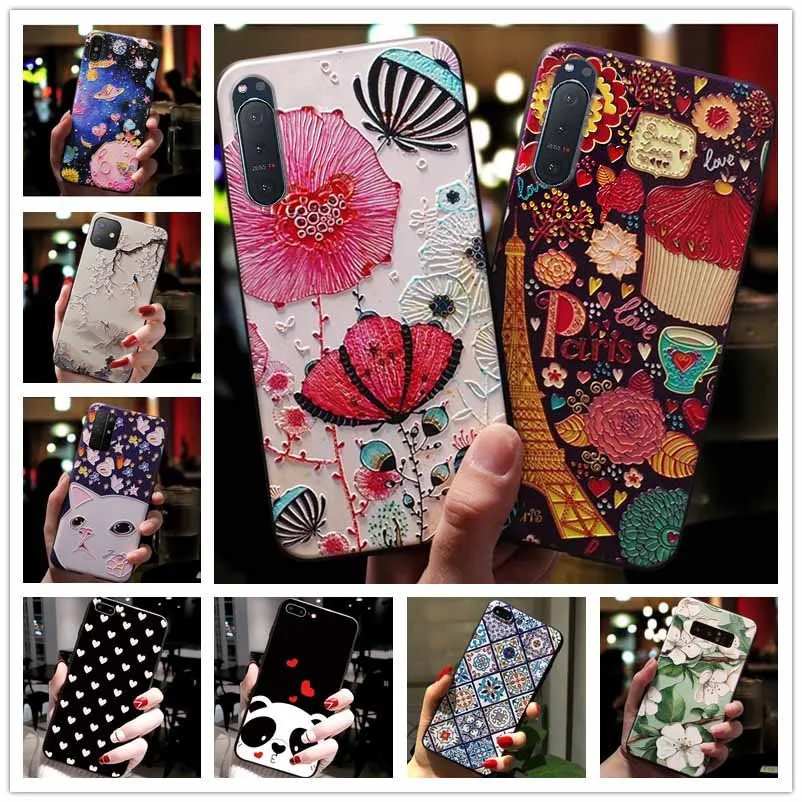 Чехол для Sony Xperia 1 V 5 10 II, мягкие силиконовые чехлы с рельефным 3D цветком для Sony Xperia 10 V II, чехол Сова 5II 10II 10В 10В 1В