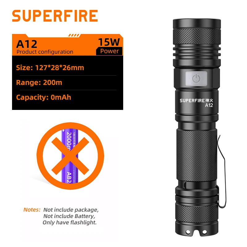SUPERFIRE A12 Фонарик алюминиевый 1000LM 5 режимов