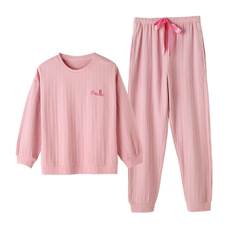 Women's Pajamas Spring and Autumn Pure Cotton Pullover Long-sleeved Round Neck Home Clothes Simple Loose Home Clothes