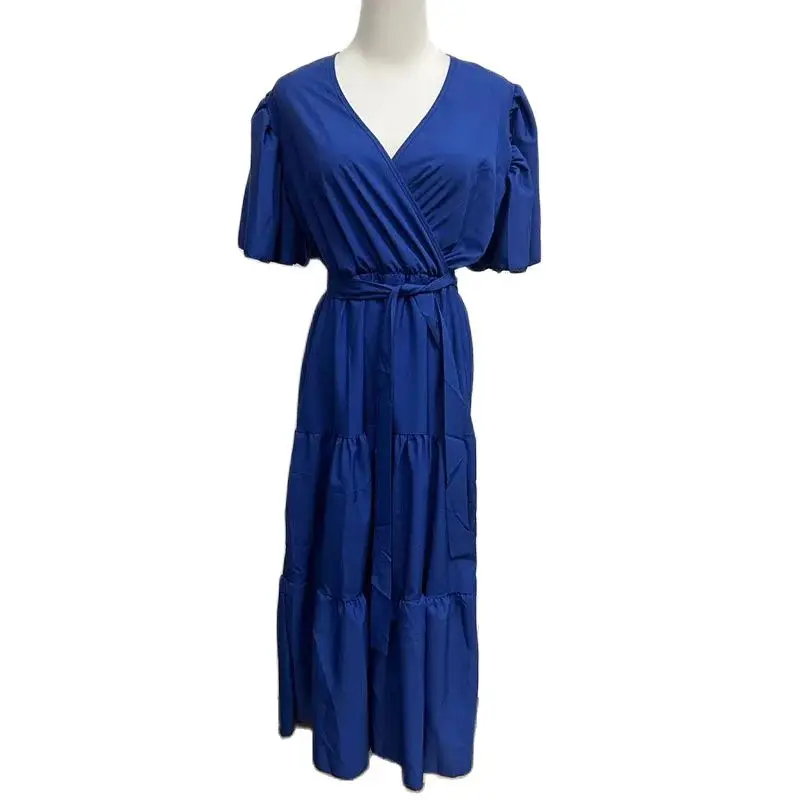 Платье-макси женское однотонное с коротким рукавом и высокой талией