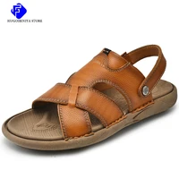 2022 new summer mens sandals outdoor non slip soft slippers leather beach sandals classic roman flat wading shoes big size