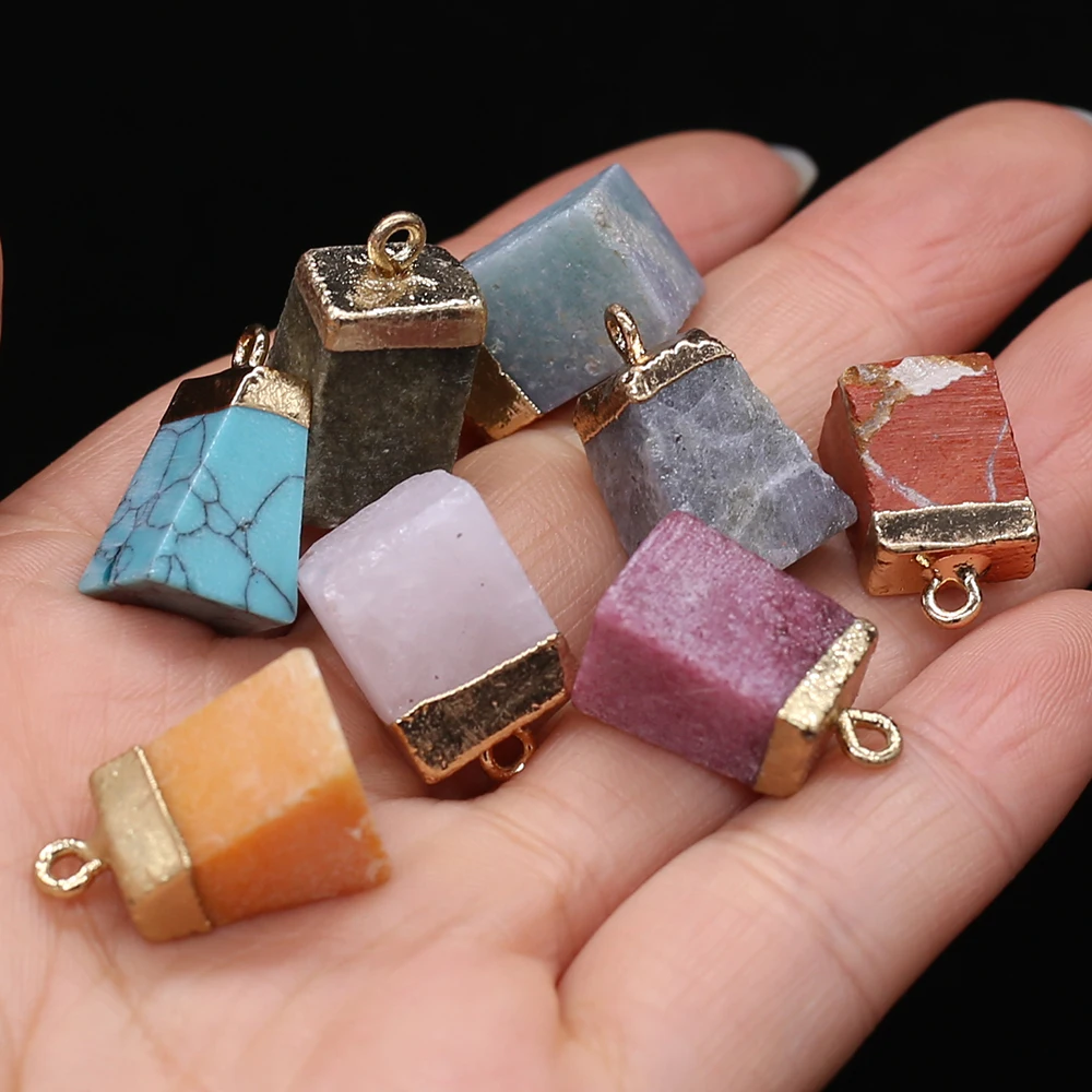 

2Pcs Natural Stone Pendant Rose Quartz/Agates Trapezoid Pendant For Jewelry Making DIY Bracelet Earrings Necklace Accessory