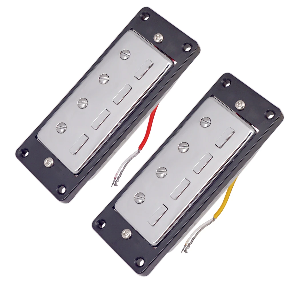 

A Set 2 Pcs 4 String Bass Mini Humbucker Pickups Neck & Bridge With Black Ring Frame Connecting Wires BASS Pickup Accessories