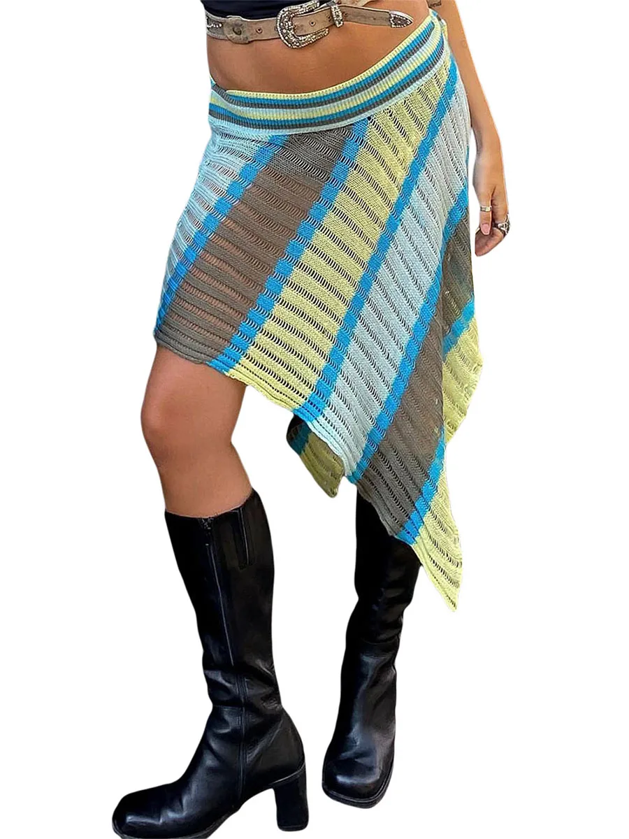 

Винтажная трикотажная Мини-юбка в полоску, с заниженной талией