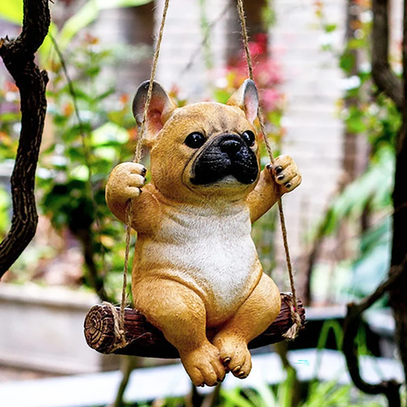 

Creative Bulldog Statue Resin Crafts Hang on Tree Decorative Pendant Indoor Outdoor Decor Dog Figurines for Garden