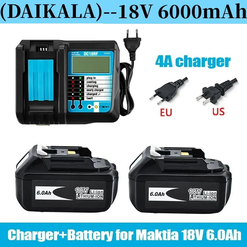 

18V 6Ah Rechargeable Battery 6000mah Li-Ion Battery Replacement Power Battery BL1880 BL1860 BL1830battery+4A Charger