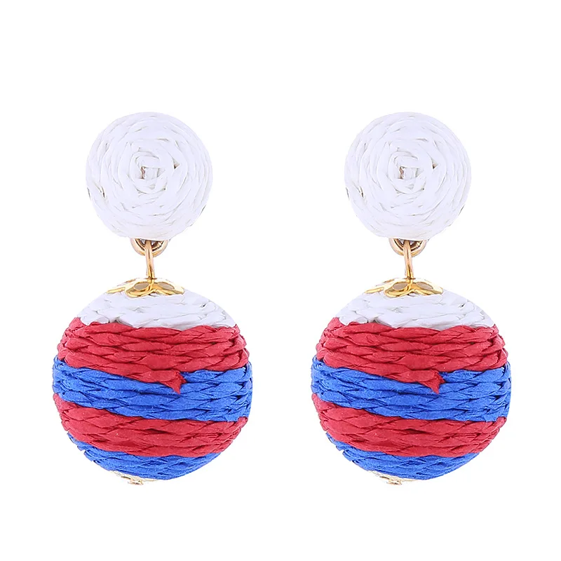 

PATRIOTIC RAFFIA EARRINGS USA Rainbow Polymer Clay Earrings/ Red White and Blue 4th of July Jewelry & Ear Accessories Liberty
