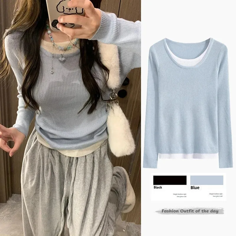 Двухсекционный вязаный топ с длинными рукавами утягивающий пуловер