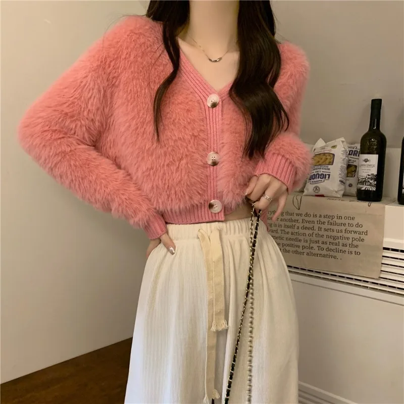 

kpop crop cardigans for woman korean style clothes sweaters for women 2023 v-neck 90s vintage clothes knitwears jersey tricots