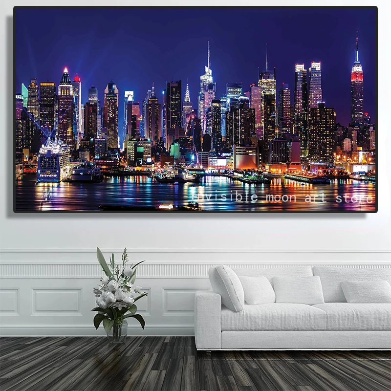 Современный модный художественный постер с изображением Нью-Йорка и ночной