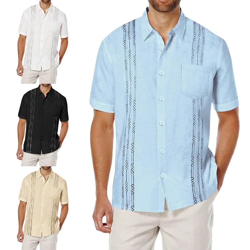 

Short Sleeve Men's Shirt 2022 Summer Stand Collar Shirts Mens Tops Streetwear Fashion Solid Color Loose Blouse Men Casual Tees