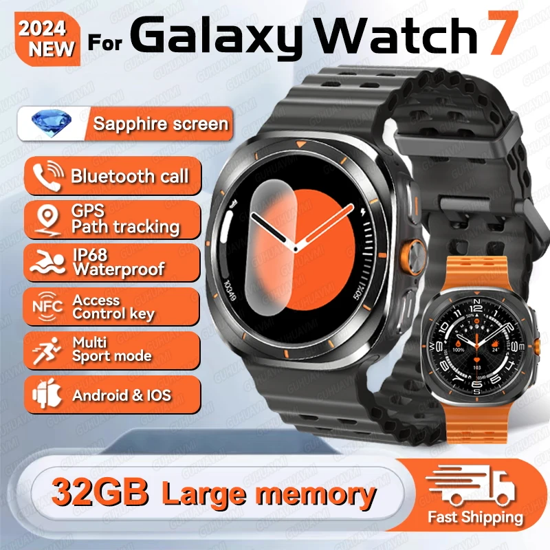 Новинка 2024 Смарт-часы для Samsung Galaxy мужские с GPS-треком Amoled-дисплеем памятью 32 ГБ BT