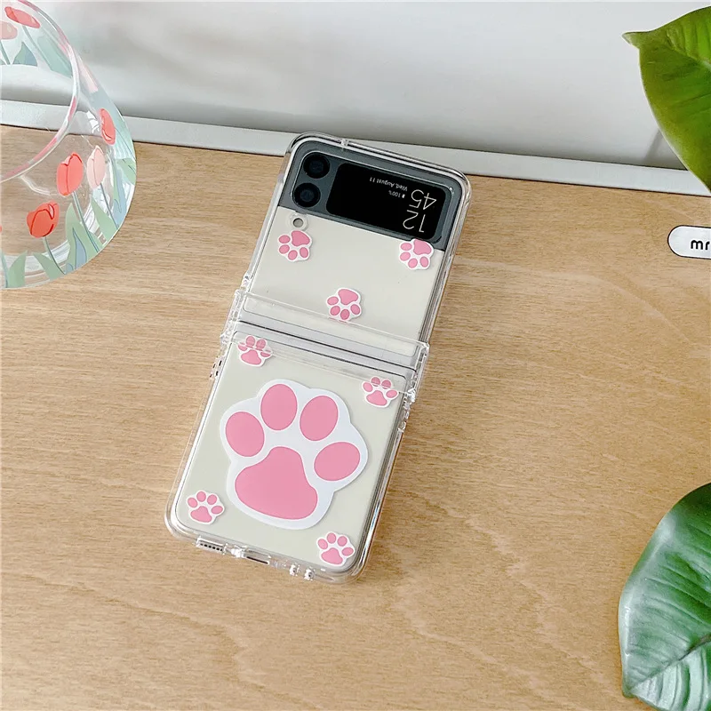 

Cute Cartoon Pink Cat Claw Phone Case for Samsung Galaxy ZFlip 4 3 Hard Cover for ZFlip3 Zflip4 Solid Shell Bracket