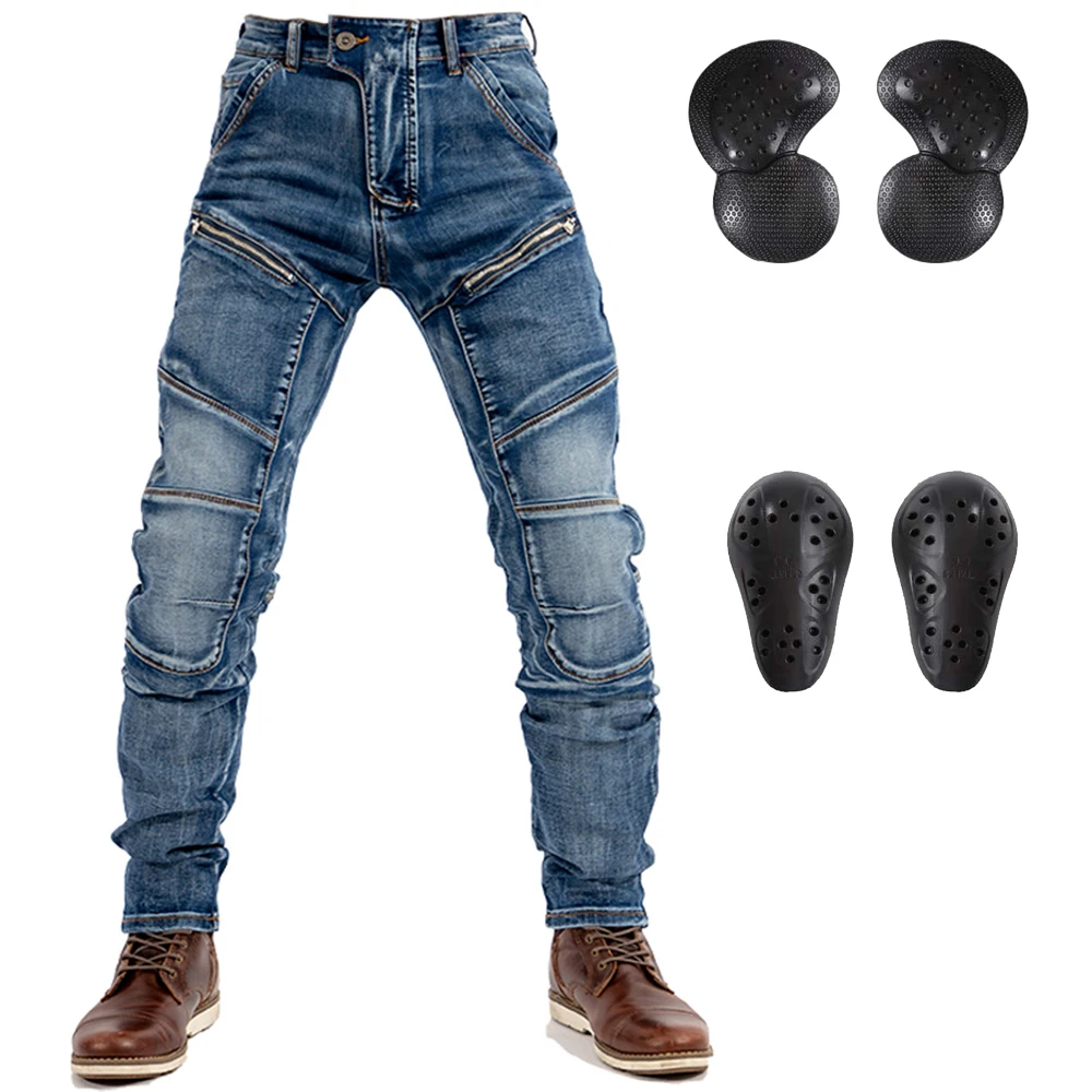 LOMENG Motorcycle Riding Jeans Kevlar Motorbike Racing Pants with CE Knee Hip Removable Armored for Men LMPM09