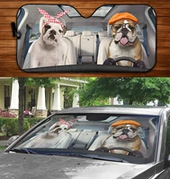 bulldogs driving headband eyeglasses dog couple summer car sunshade bulldogs car window sun cover car windshield durable visor