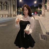2022 spring and autumn blouse splicing fake two temperament small black skirt french style dress elegant womens dress